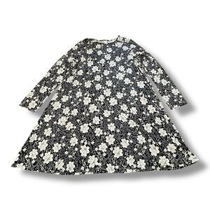 Old Navy Short Dress Women Black White Floral Long Sleeve Swing A-line Size XXLT